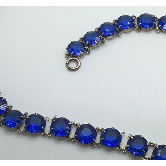 Antique Georgian Rivière  Necklace & Bracelet Blue Saphire Paste Open Back - Picture 2 of 8